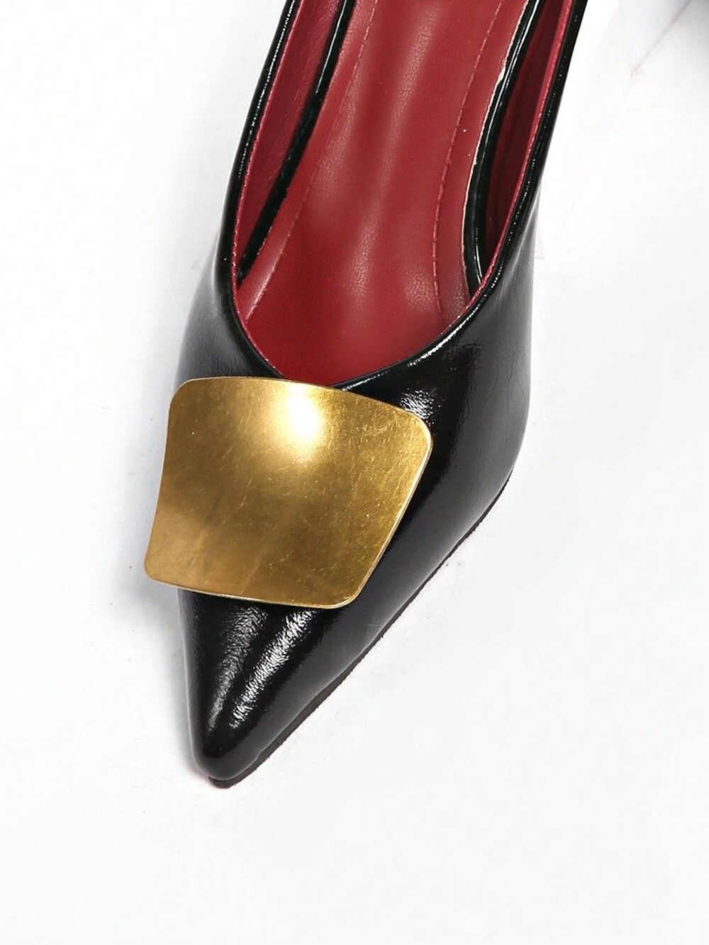 Black Fashionable Women's Pointed Toe Metal Buckle High Heel Pumps - Picture 7 of 8
